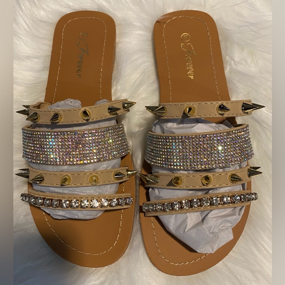 Women's Taupe Studded Sandals with Rhinestones
